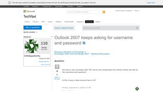 Outlook 2007 keeps asking for username and password - Microsoft