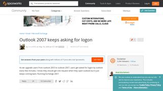 Outlook 2007 keeps asking for logon - Spiceworks Community