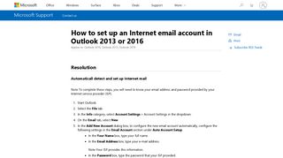 How to set up an Internet email account in Outlook 2013 or 2016