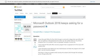 Microsoft Outlook 2016 keeps asking for a password