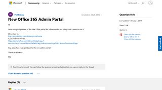 New Office 365 Admin Portal - Microsoft Community