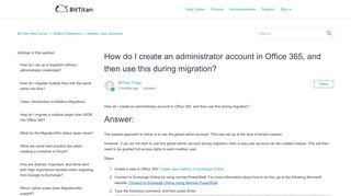How do I create an administrator account in Office 365, and then use ...