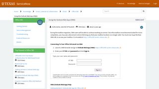 Outlook Web App (OWA) - UT EID Login - ServiceNow