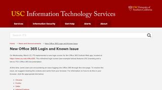 New Office 365 Login and Known Issue | IT Services | USC