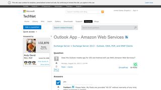 Outlook App - Amazon Web Services - Microsoft