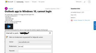 Outlook app in Windows 10, cannot login - Microsoft Community