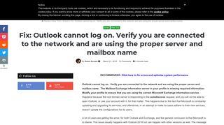 Fix: Outlook cannot log on. Verify you are connected to the network ...