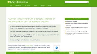 Outlook.com account with a personal address or custom domain can't ...