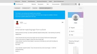 email server rejecting login from outlook - Telstra Crowdsupport ...