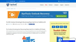 Fix MS Outlook Sending & Receiving Reported Error 0x800ccc92