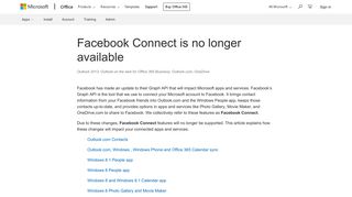 Facebook Connect is no longer available - Office Support