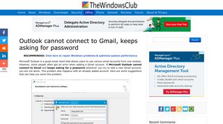 Outlook cannot connect to Gmail, keeps asking for password