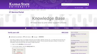 Verify your eID - KB12163 | K-State IT Service Portal - Service Now