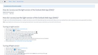 How do I access/use the light version of the Outlook ... - ServiceNow