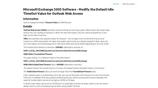 Microsoft Exchange 2003 Software - Modify the Default Idle TimeOut ...