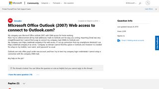 MIcrosoft Office Outlook (2007) Web access to connect to ...