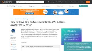 Have to login twice with Outlook Web Access (OWA) 2007 or 2010 ...