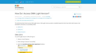 How Do I Access OWA Light Version? - Intermedia Knowledge Base