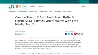 Ovation Brands® And Furr's Fresh Buffet® Honor All Military On ...