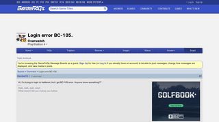 Login error BC-105. - Overwatch Message Board for PlayStation 4 ...