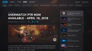Overwatch PTR Now Available - April 18, 2018 - Blizzard News