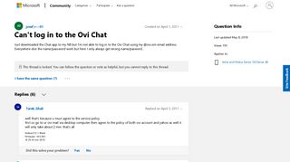 Can't log in to the Ovi Chat - Microsoft Community