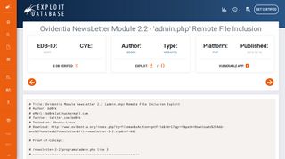 Ovidentia NewsLetter Module 2.2 - 'admin.php' Remote File Inclusion