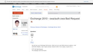 Exchange 2010 - owa/auth.owa Bad Request - Microsoft