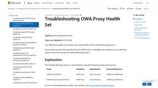 Troubleshooting OWA.Proxy Health Set | Microsoft Docs