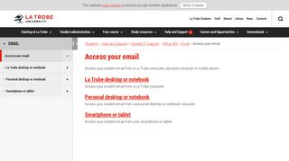 Access your email, Help and Support, La Trobe University