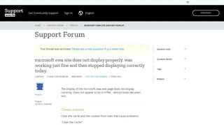 microsoft owa site does not display properly. was working just fine and ...