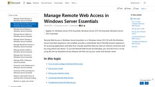 Manage Remote Web Access in Windows Server Essentials ...