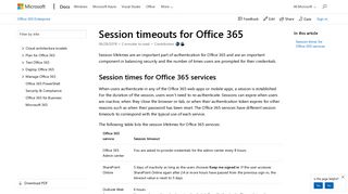 Session timeouts for Office 365 | Microsoft Docs