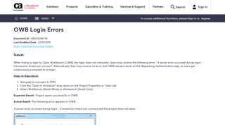 OWB Login Errors - CA Knowledge - Login - CA Technologies