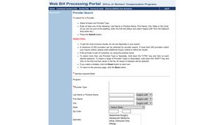Web Bill Processing Portal - Provider Search - owcp.dol.acs-inc.com