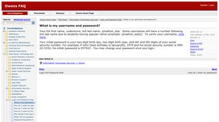 What is my username and password? - Owens Community College