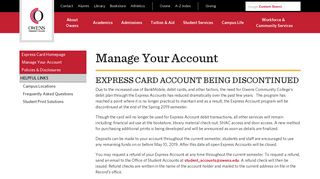 Manage Your Account Express Card ID - Owens Community College