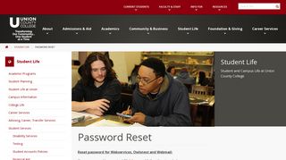 Password Reset – Student Life - Union County College