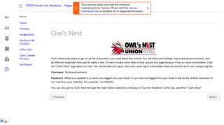 Owl's Nest: STEM Center for Students - Canvas