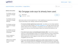 My Cengage code says its already been used. – Support ...