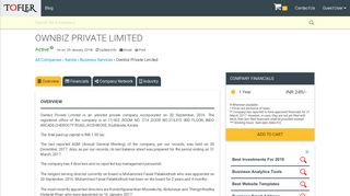 Ownbiz Private Limited - Financial Reports, Balance Sheets and more ...