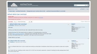 default Admin User owncloud - ownCloud Forums