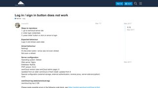 Log in / sign in button does not work - Server - ownCloud Central