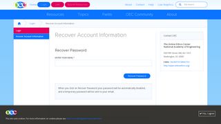 OEC - Recover Account Information - Online Ethics Center