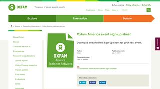 Oxfam America event sign-up sheet | Oxfam America