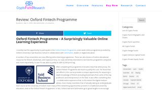 Review: Oxford Fintech Programme - Crypto Fund Research