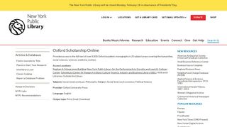 Oxford Scholarship Online | The New York Public Library