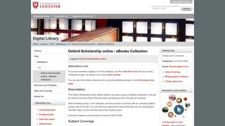 Oxford Scholarship online - eBooks Collection — University of Leicester