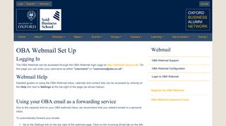 OBA Webmail Setup - OBA Network - University of Oxford