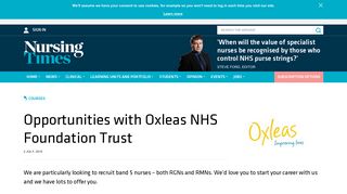 Opportunities with Oxleas NHS Foundation Trust | Analysis | Nursing ...